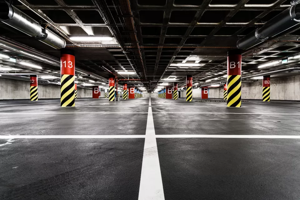 View of large empty parking garage
